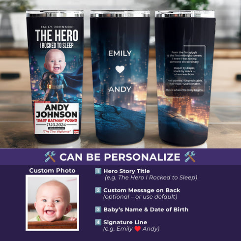 Personalized Baby Batman Tumbler – Funny CNN Superhero Gift for Mom & Baby